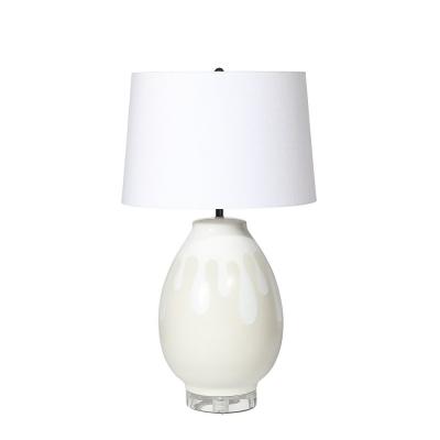 Mid Century Modernist Off White Ceramic Table Lamps with Graphic Splash Motif