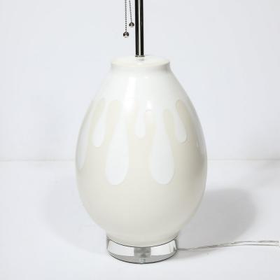 Mid Century Modernist Off White Ceramic Table Lamps with Graphic Splash Motif