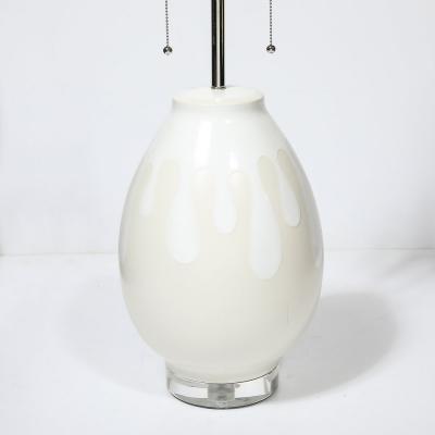 Mid Century Modernist Off White Ceramic Table Lamps with Graphic Splash Motif
