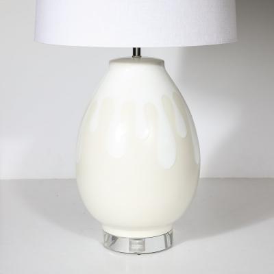 Mid Century Modernist Off White Ceramic Table Lamps with Graphic Splash Motif