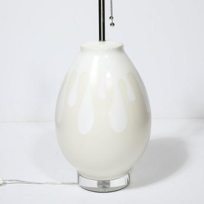 Mid Century Modernist Off White Ceramic Table Lamps with Graphic Splash Motif
