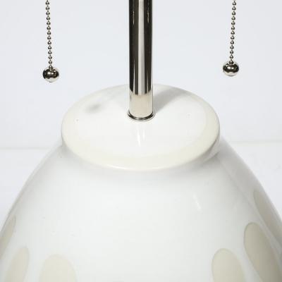 Mid Century Modernist Off White Ceramic Table Lamps with Graphic Splash Motif
