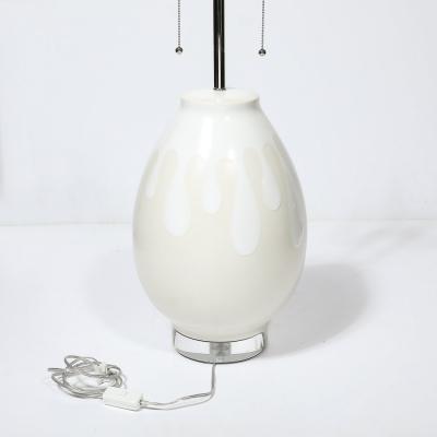 Mid Century Modernist Off White Ceramic Table Lamps with Graphic Splash Motif