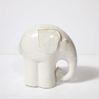 Mid Century Modernist Off White Glazed Terracotta Elephant Sculpture