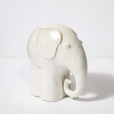 Mid Century Modernist Off White Glazed Terracotta Elephant Sculpture