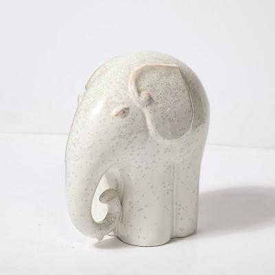 Mid Century Modernist Off White Glazed Terracotta Elephant Sculpture