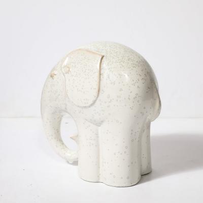 Mid Century Modernist Off White Glazed Terracotta Elephant Sculpture