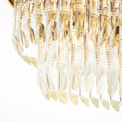 Mid Century Modernist Oval Form Two Tier Brass Nickel Cut Crystal Chandelier