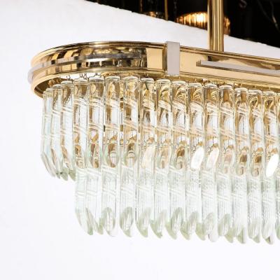 Mid Century Modernist Oval Form Two Tier Brass Nickel Cut Crystal Chandelier