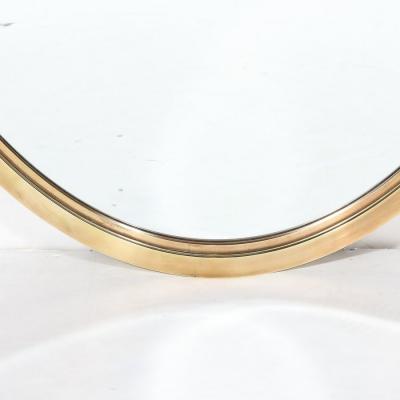 Mid Century Modernist Oval Mirror with Polished Brass Frame