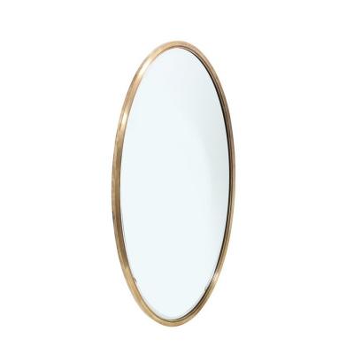 Mid Century Modernist Oval Mirror with Polished Brass Frame