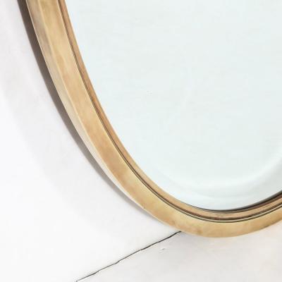 Mid Century Modernist Oval Mirror with Polished Brass Frame