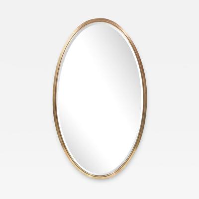 Mid Century Modernist Oval Mirror with Polished Brass Frame