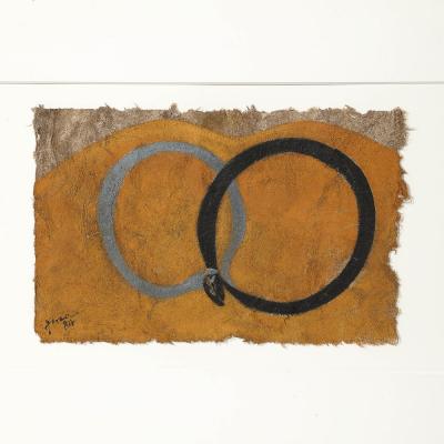 Mid Century Modernist Painting of Ouroboroses in Gouache on Natural Fiber Paper