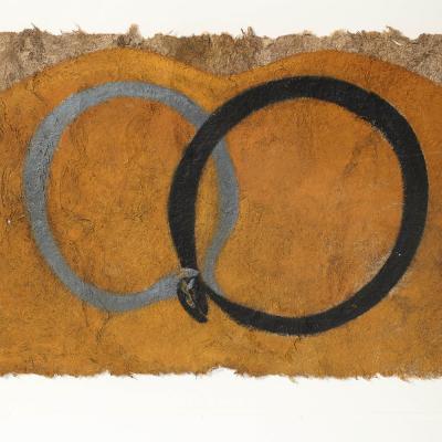 Mid Century Modernist Painting of Ouroboroses in Gouache on Natural Fiber Paper