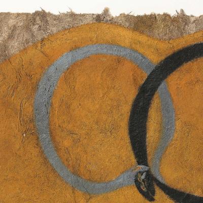 Mid Century Modernist Painting of Ouroboroses in Gouache on Natural Fiber Paper