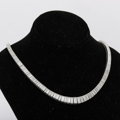 Mid Century Modernist Platinum and 388 Baguette Cut Graduated Diamond Necklace