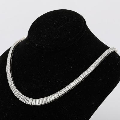 Mid Century Modernist Platinum and 388 Baguette Cut Graduated Diamond Necklace