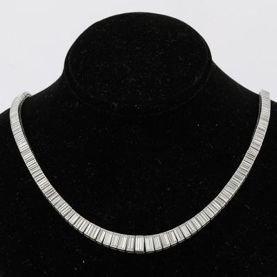Mid Century Modernist Platinum and 388 Baguette Cut Graduated Diamond Necklace