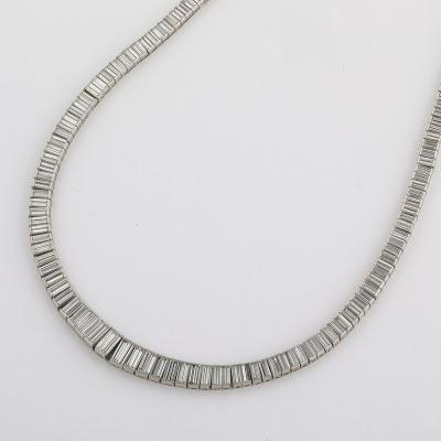 Mid Century Modernist Platinum and 388 Baguette Cut Graduated Diamond Necklace