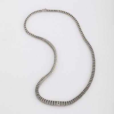 Mid Century Modernist Platinum and 388 Baguette Cut Graduated Diamond Necklace