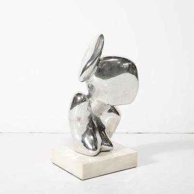 Mid Century Modernist Polished Aluminum Abstract Sculpture on Marble Base Signed