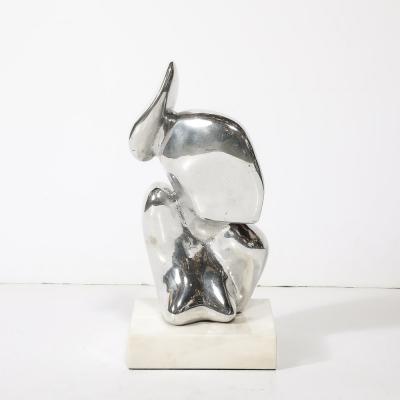 Mid Century Modernist Polished Aluminum Abstract Sculpture on Marble Base Signed