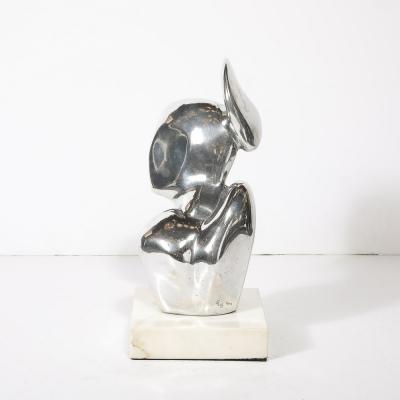 Mid Century Modernist Polished Aluminum Abstract Sculpture on Marble Base Signed