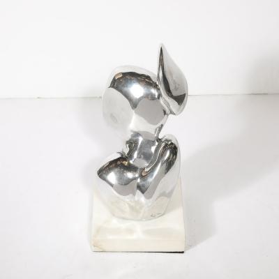 Mid Century Modernist Polished Aluminum Abstract Sculpture on Marble Base Signed
