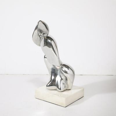 Mid Century Modernist Polished Aluminum Abstract Sculpture on Marble Base Signed