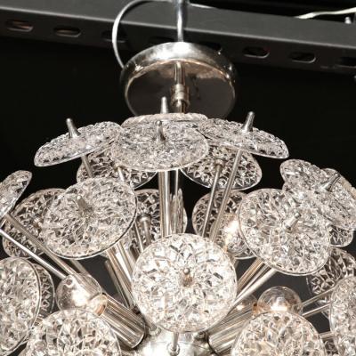 Mid Century Modernist Pressed Glass Disc Sputnik Chandelier w Nickel Fittings