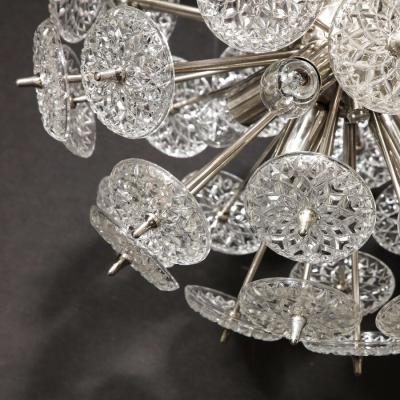 Mid Century Modernist Pressed Glass Disc Sputnik Chandelier w Nickel Fittings
