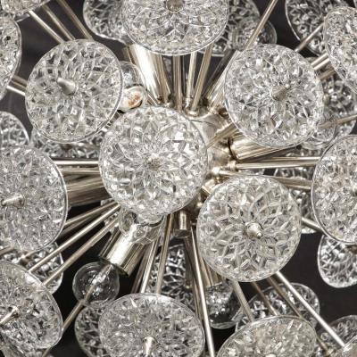 Mid Century Modernist Pressed Glass Disc Sputnik Chandelier w Nickel Fittings