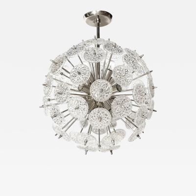 Mid Century Modernist Pressed Glass Disc Sputnik Chandelier w Nickel Fittings