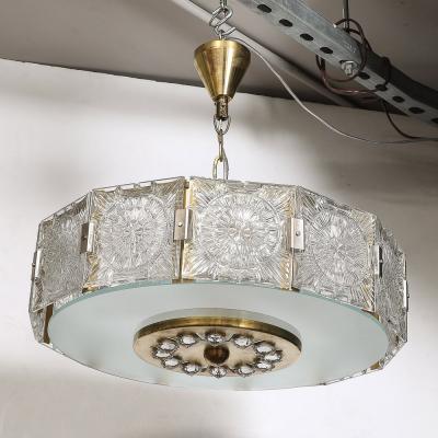 Mid Century Modernist Pressed Glass Pendant Chandelier W Frosted Diffuser