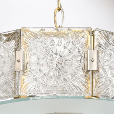 Mid Century Modernist Pressed Glass Pendant Chandelier W Frosted Diffuser