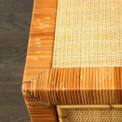 Mid Century Modernist Rattan Bamboo Wrapped Desk signed Bielecky Brothers