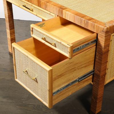 Mid Century Modernist Rattan Bamboo Wrapped Desk signed Bielecky Brothers