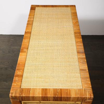 Mid Century Modernist Rattan Bamboo Wrapped Desk signed Bielecky Brothers