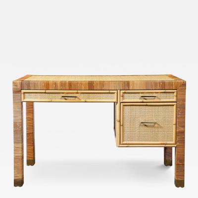 Mid Century Modernist Rattan Bamboo Wrapped Desk signed Bielecky Brothers