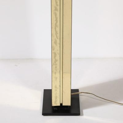 Mid Century Modernist Rectilinear Floor Lamp in Brass Black Enamel