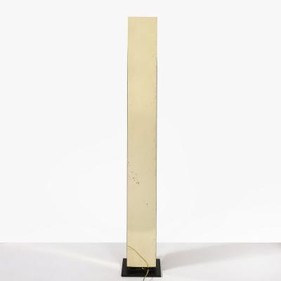 Mid Century Modernist Rectilinear Floor Lamp in Brass Black Enamel