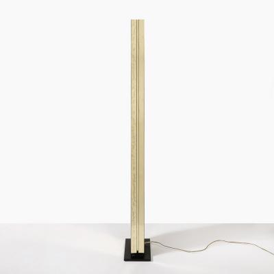 Mid Century Modernist Rectilinear Floor Lamp in Brass Black Enamel