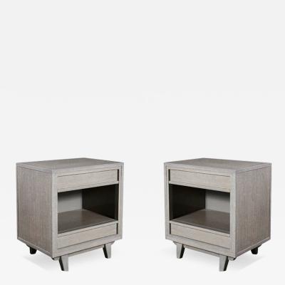 Mid Century Modernist Rectilinear Nightstands in Silver Cerused Walnut