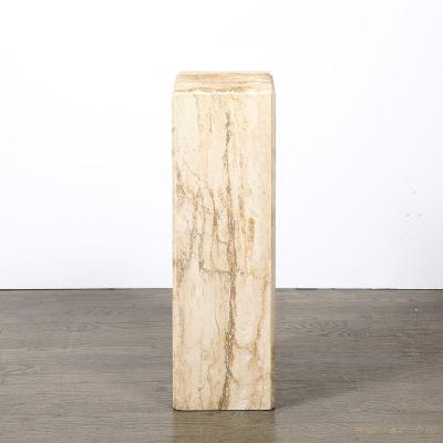 Mid Century Modernist Rectilinear Travertine Pedestal with Stepped Detailing