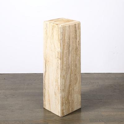 Mid Century Modernist Rectilinear Travertine Pedestal with Stepped Detailing