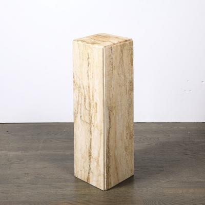 Mid Century Modernist Rectilinear Travertine Pedestal with Stepped Detailing