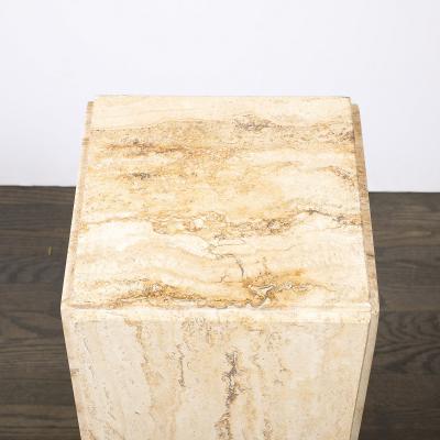 Mid Century Modernist Rectilinear Travertine Pedestal with Stepped Detailing