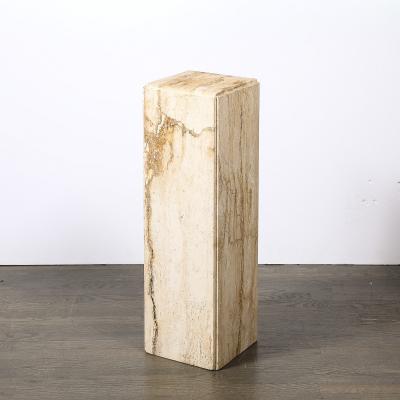 Mid Century Modernist Rectilinear Travertine Pedestal with Stepped Detailing
