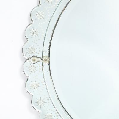 Mid Century Modernist Scallop Design Reverse Etched Beveled Mirror